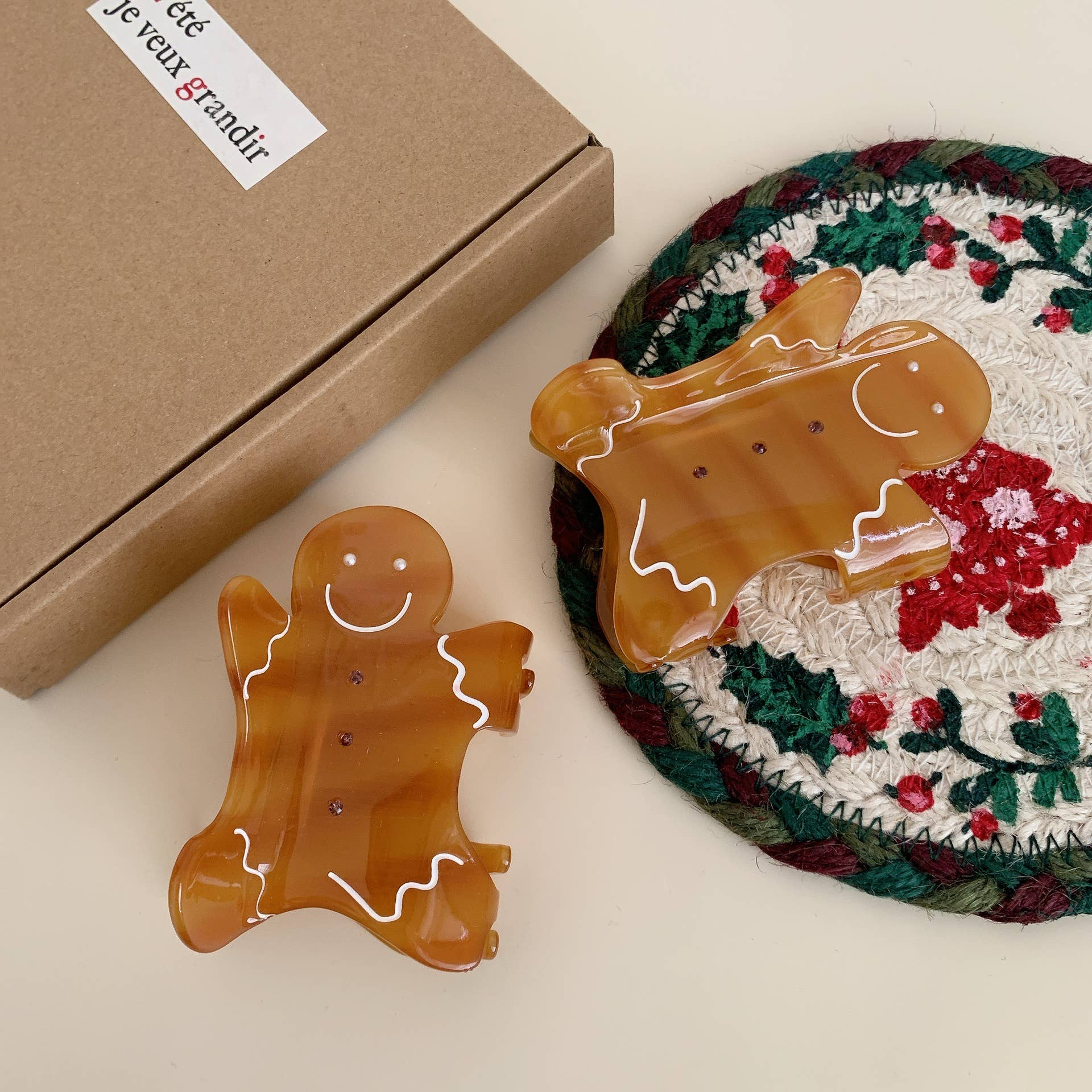 GingerbreadMan Christmas Gingerbread Man Acetate Hair Claw Accessory for wholesale on Faire4