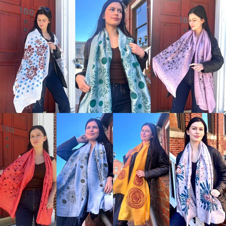 Wooven - Wholesale Scarf - Women's - Screen Printed Silk Blend Scarves in 13 colors and patterns, hand printed in Vietnam22