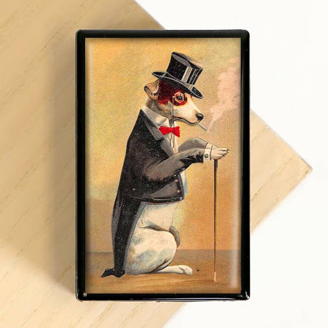 Smoking Dog Silly Quirky Slide Box for wholesale by Lucy Lu Designs