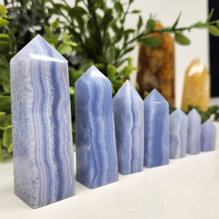 Meraki Gemstones - Wholesale Spiritual Stone/Crystal - Blue Lace Agate Obelisk Tower/Points- 0.5Lbs increments2