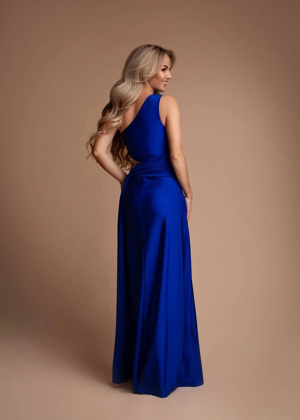Eva & Lola - Epsilonn - Wholesale Gown - Women's - Asymmetrical Long Dress with Cutout and Elegant Slit - HM24353