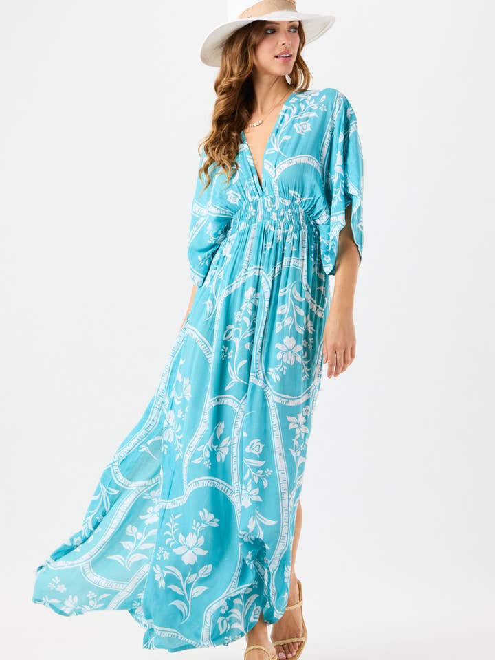 Painted Tiles Aquamarine Levine Maxi Dress for wholesale on Faire