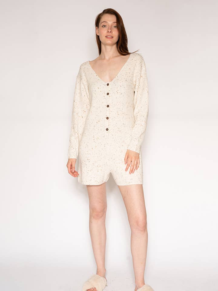 RECYCLED-BLEND FLECK YARN RIBBED SWEATER SHORT ROMPER for wholesale by LATTELOVE by Coffee Shoppe