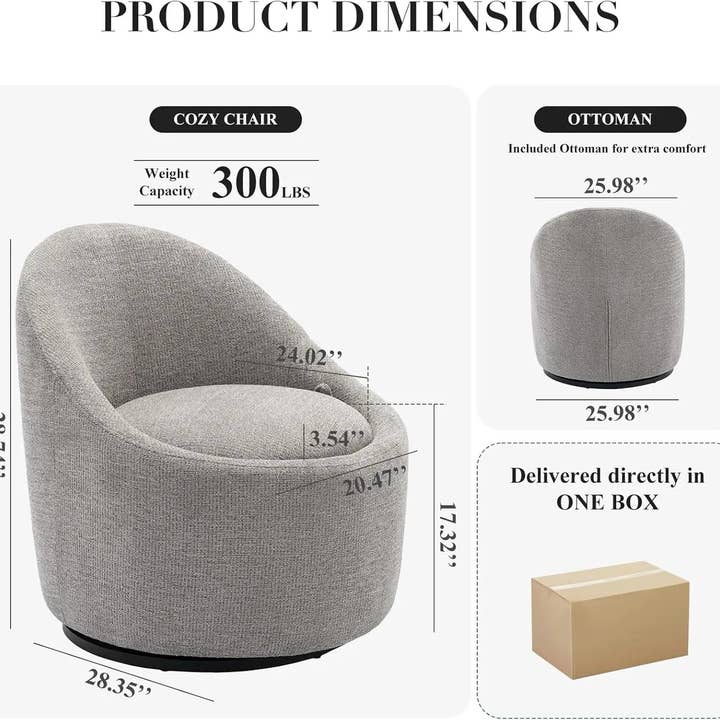 BlakOutlet - Wholesale Chair - Set of 2, 360 Degree Swivel Cuddle Barrel Chairs with Hidden Storage