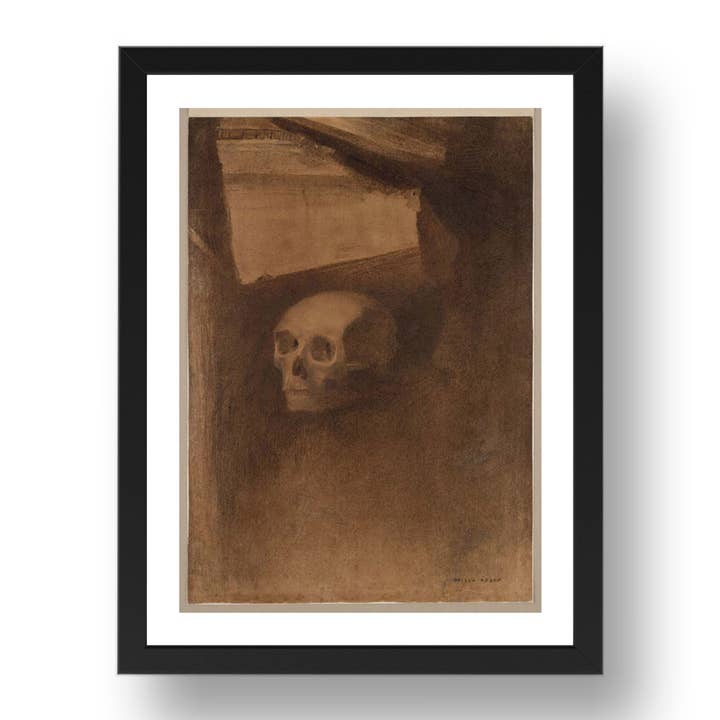 Odilon Redon: Attraverso la Fessura una Testa di Morte Era Proiettata, opera d'arte modernista, Riproduzione Poster in Formato A3 in Cornice Nera 17x13" per la vendita all'ingrosso da parte di PERIOD PRINTS