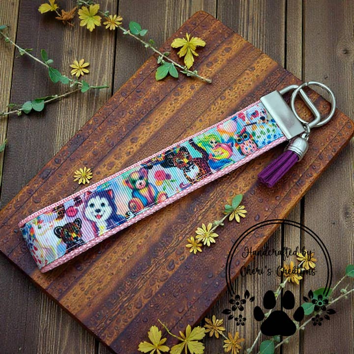 Wristlet Keychain - Rainbow Animals Key Fob for wholesale by Cheri's Boutique Supplies