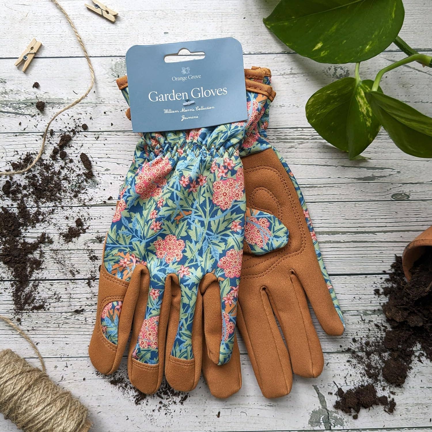 Robert Frederick Ltd – wholesale Garden gloves – Orange Grove Outdoor Gardening Gloves - Women's One Size - William Morris Design - Padded with Elastic Cuffs1