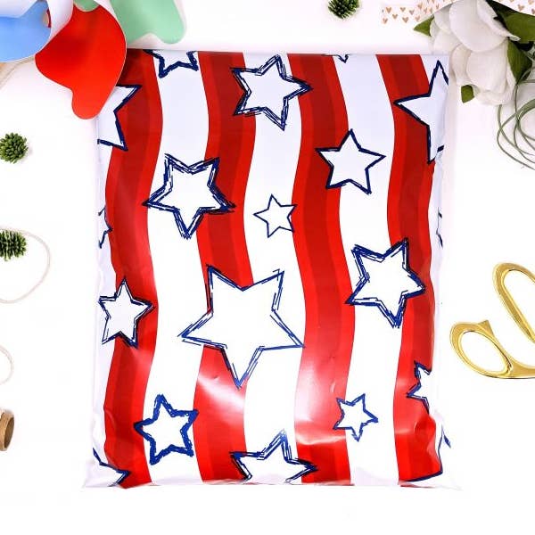 Stars and Stripes Poly Mailers 10x13 for wholesale by Lucky Avocado