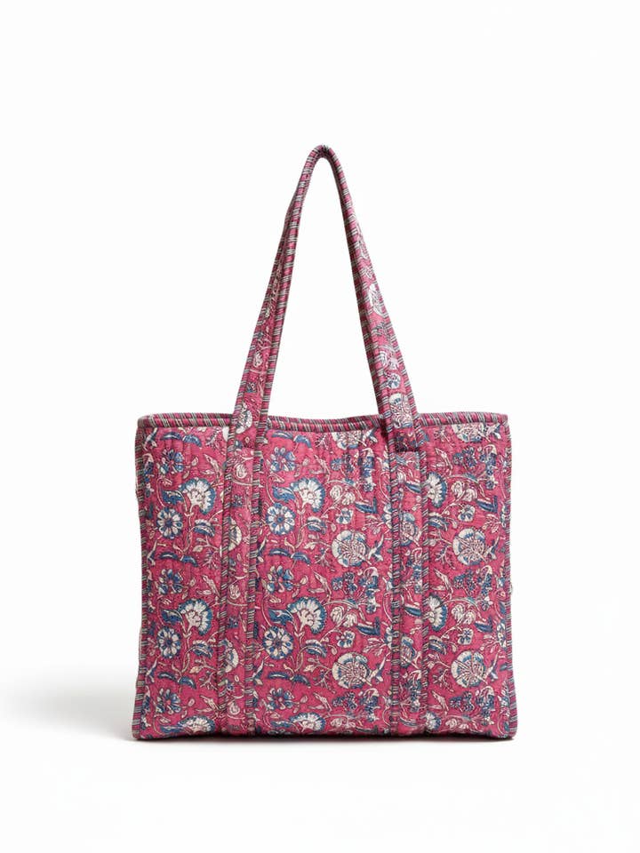 Gestepptes Baumwoll-Reißverschlusstasche, Pink & Blau Blüte für den Großhandel von NIBI MTK