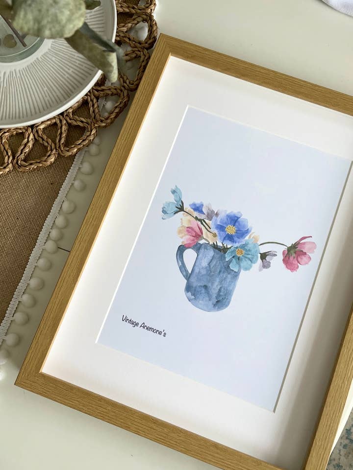 Vintage Anemone A4 Art Print. for wholesale by Ruth Goodwin Designs