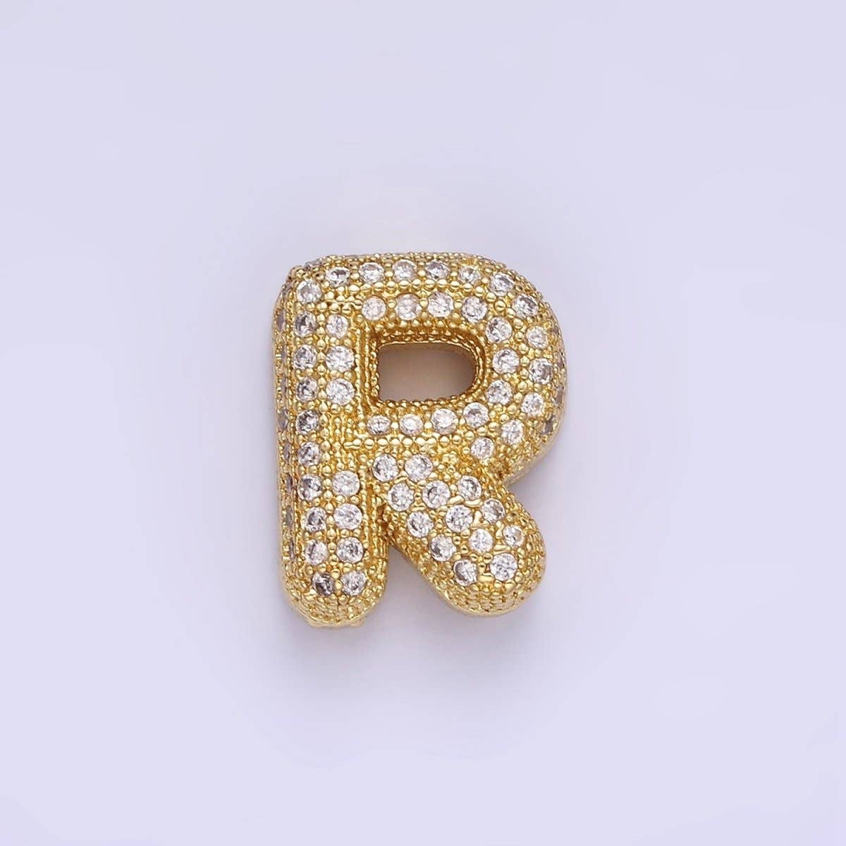 Aim Eternal – wholesale Individual charm/pendant – 14K Gold Filled 15mm Micro Paved Balloon Bubble Initial Letter Pendant | A1171-A118316