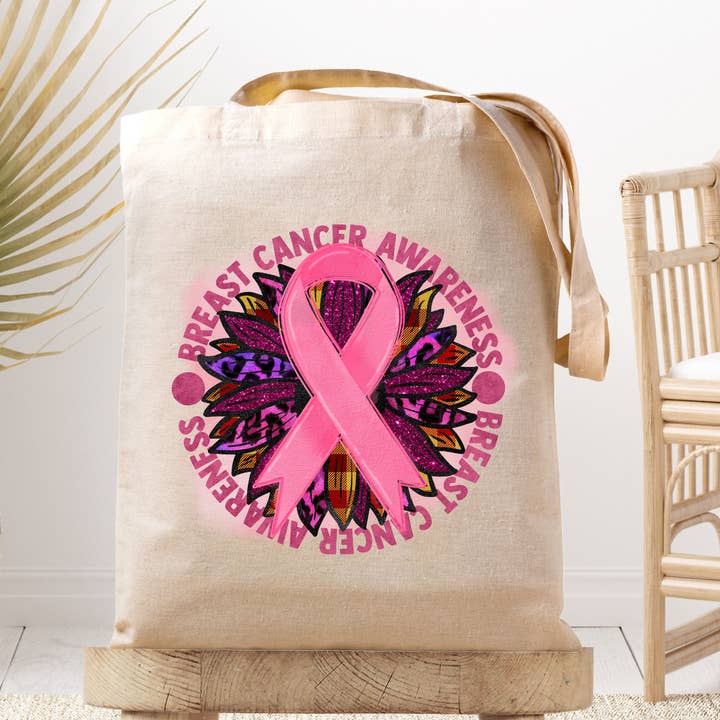 Umweltfreundliche Canvas-Tragetasche mit Brustkrebs-Bewusstseins-Pink Ribbon für den Großhandel von Dark Horse Dream Designs LLC