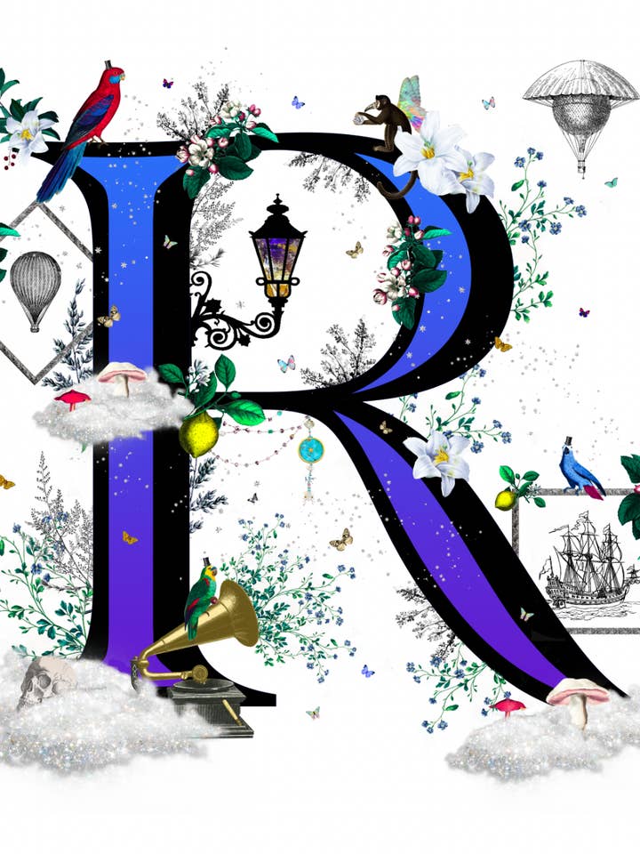 R' Ornate Latin Letter Wall Art Fine Art Square Print for wholesale by Elizabeth Stirling-Taylor