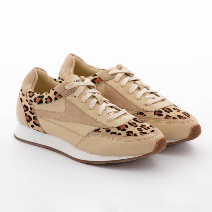 Women's Cream Leopard Leather Trainers for wholesale by Presence