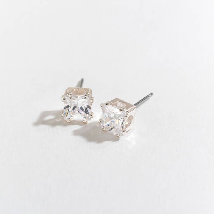Howard's - Wholesale Stud/Post Earrings - 6mm Large Square Cubic Zirconia Ear Sense Stud Earrings3
