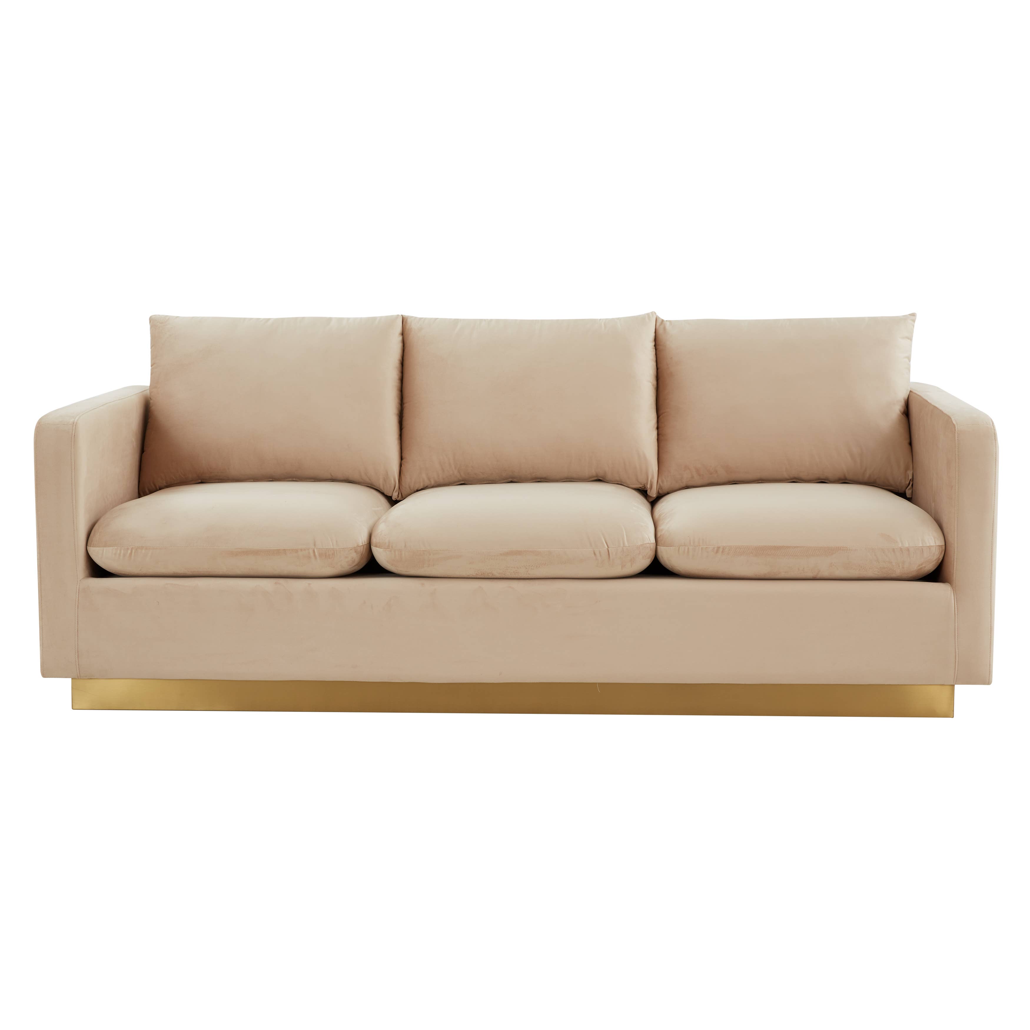 LeisureMod - Wholesale Sofa - Nervo 3-Seater Velvet/Leather Full Sofa with Gold Steel Base34