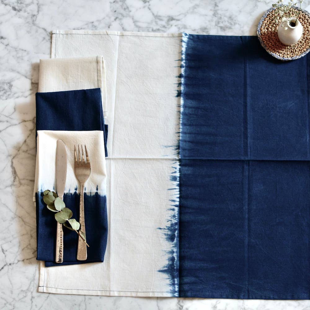 TerraKlay – wholesale Dinner & cloth napkin – Indigo Blue Cotton Napkins Naturally Dyed Ombré Shibori0