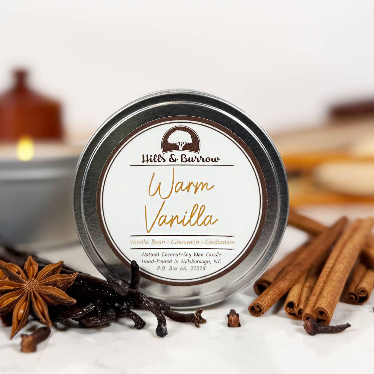 Hills & Burrow - Wholesale Jar/Filled Candle - Warm Vanilla – Vanilla Bean, Cinnamon & Cardamom Candle1