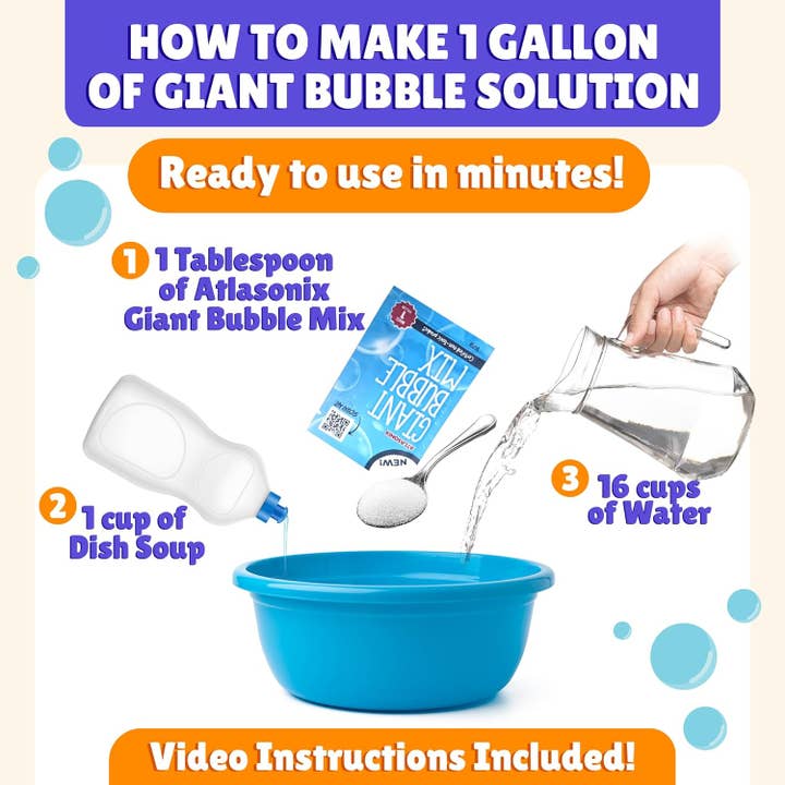 Atlasonix - Wholesale Bubble Wand - Kids - Giant Bubble Wand - Bubbles for Kids (1 Wand & 1 Mix)4