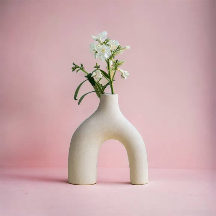 Interiors and Art - Wholesale Vase - Nordic set of 2, u-shaped natural unglazed art ceramic vases