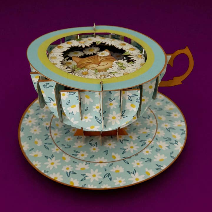 Tarjeta emergente de una taza de té - gatos en margaritas para venta al por mayor de Alljoy Design