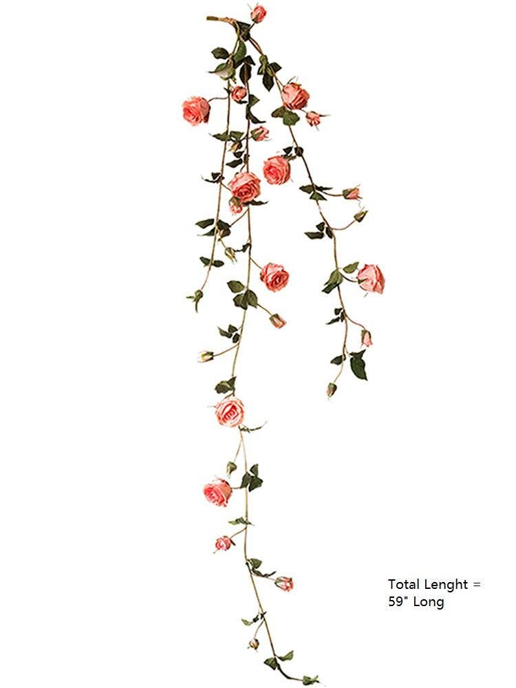 Rustic Reach - Wholesale Artificial Flowers - Artificial Rose Branch Vine in Pink 59" Long2