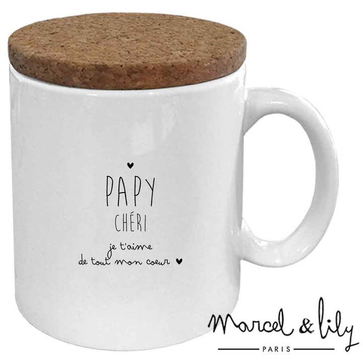 Kop 'Elskede bedstefar, jeg elsker dig' med låg af kork for engroshandel hos Marcel & Lily