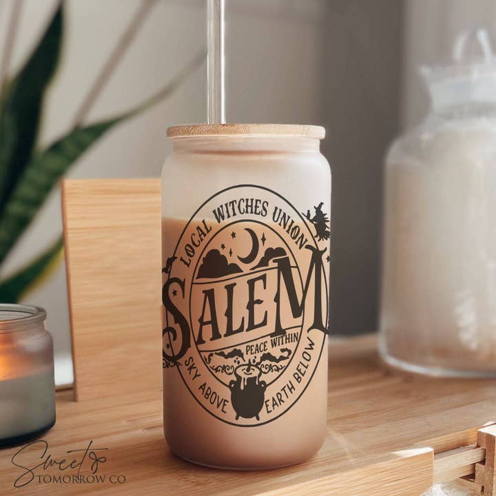 Salem Witches Union Libbey Beer Glass Can Spooky Sip Tumbler for wholesale by Cataleya Designs Studio LLC