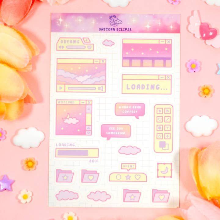 Pink Computer Aesthetic Sticker Sheet for wholesale by Unicorn Eclipse