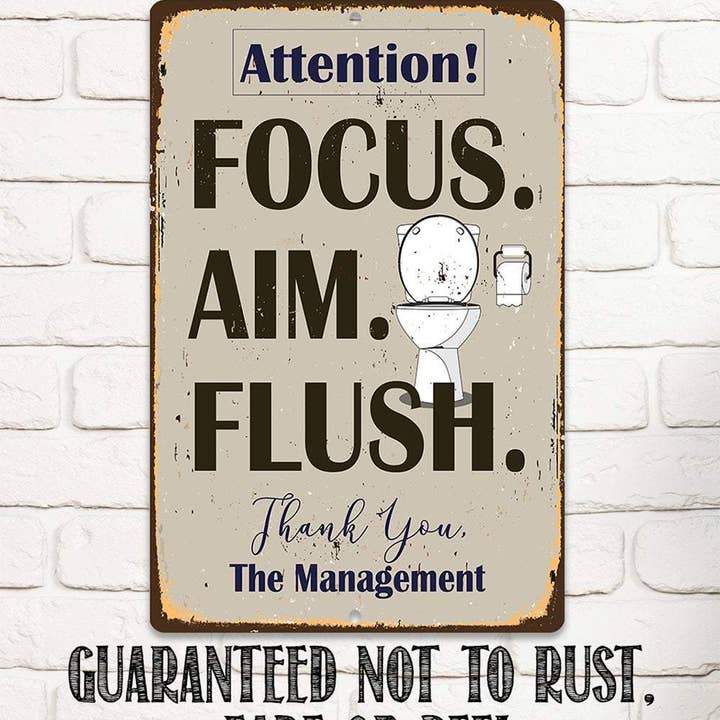 Lone Star Art Metal Signs - Wholesale Bathroom Sign - Focus Aim Flush - Metal Sign6