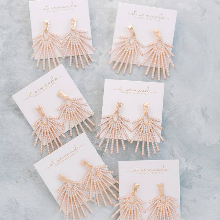 St Armands Designs of Sarasota - Wholesale Dangle Earrings - Pearl Sunburst Statement Drop Earrings