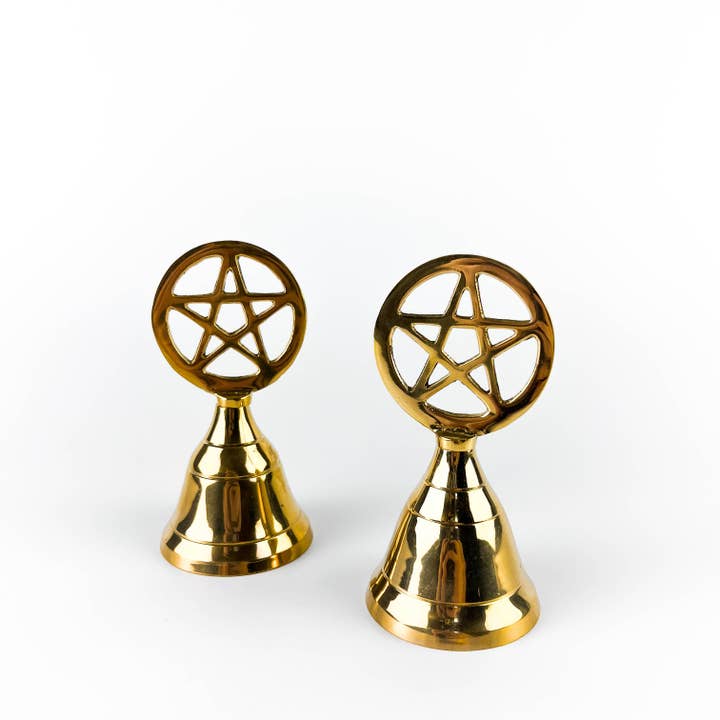 GREENROOTS USA LLC - Wholesale Bell - 2 Pieces Pentacle Brass Altar Bell - 3.75"H4