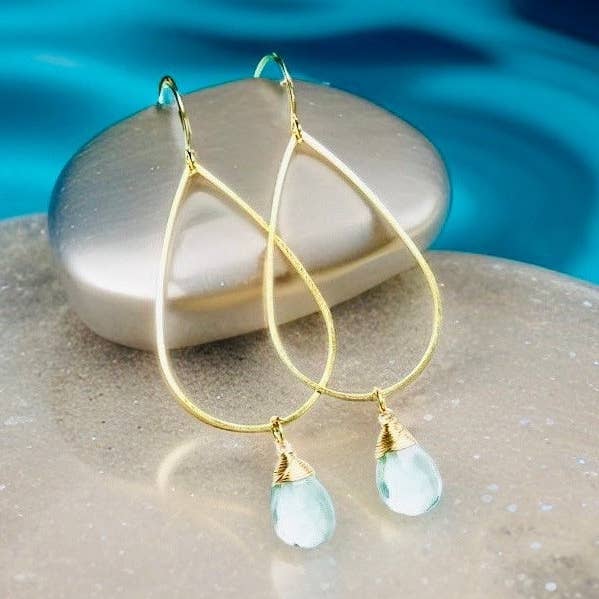 Fabolous Crystal Drop Hoop Earrings // Pick Your Sparkling Aaa Gemstones: Blue Topaz And Other Gemstones // Handmade In Hawaii With Love // for wholesale by Treehouse Jewelry Hawaii
