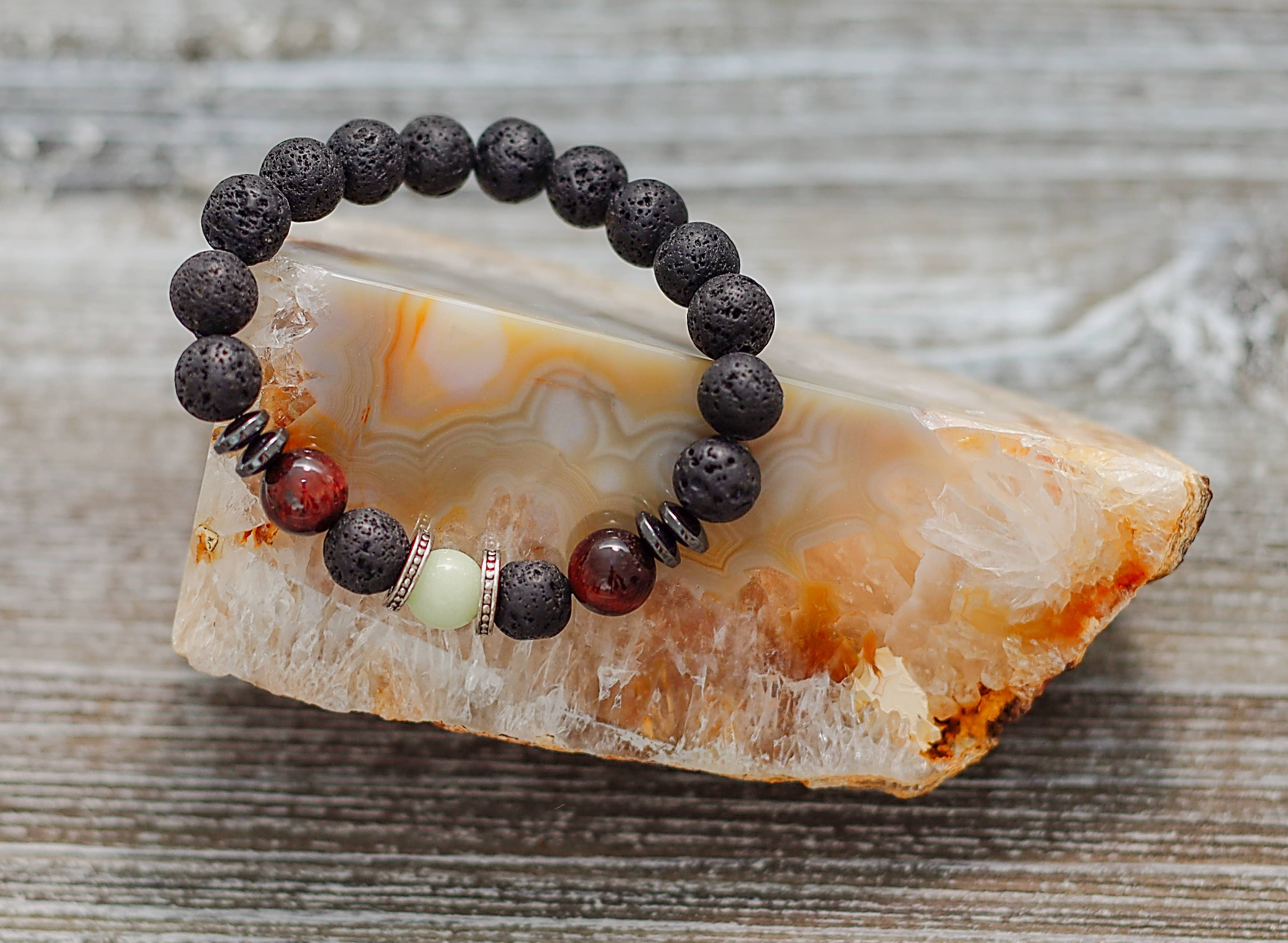 CRETE TRADING INC - Wholesale Beaded Bracelet - Black Lava Stone Crystal Bead Bracelet 10mm0