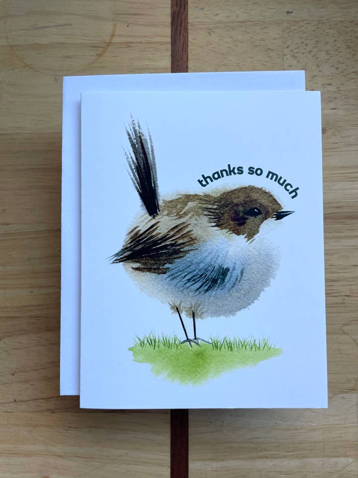 Gros Oiseau Moelleux - Merci - Carte de Vœux Aquarelle pour la vente par Kristin Schmidt Artist