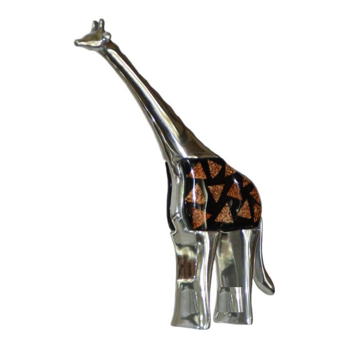 Figura de jirafa en aluminio reciclado e inserciones naturales para venta al por mayor de Handcrafted Gift