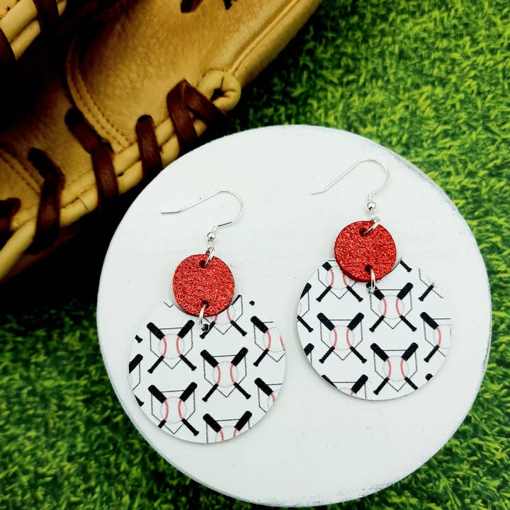 FL Girl Designs - Vente Boucles d'oreilles pendantes - Boucles d'oreilles Jordan en cuir véritable pour baseball et softball