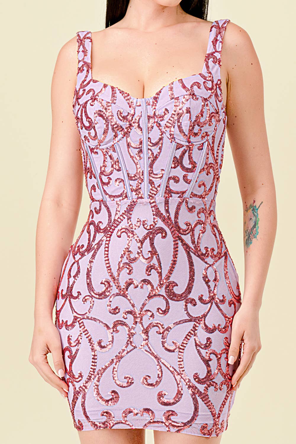 Lovesome - Vente Robe – femme - CD55122 : MINI-ROBE STYLE CORSET ORNÉE DE PAILLETTES7