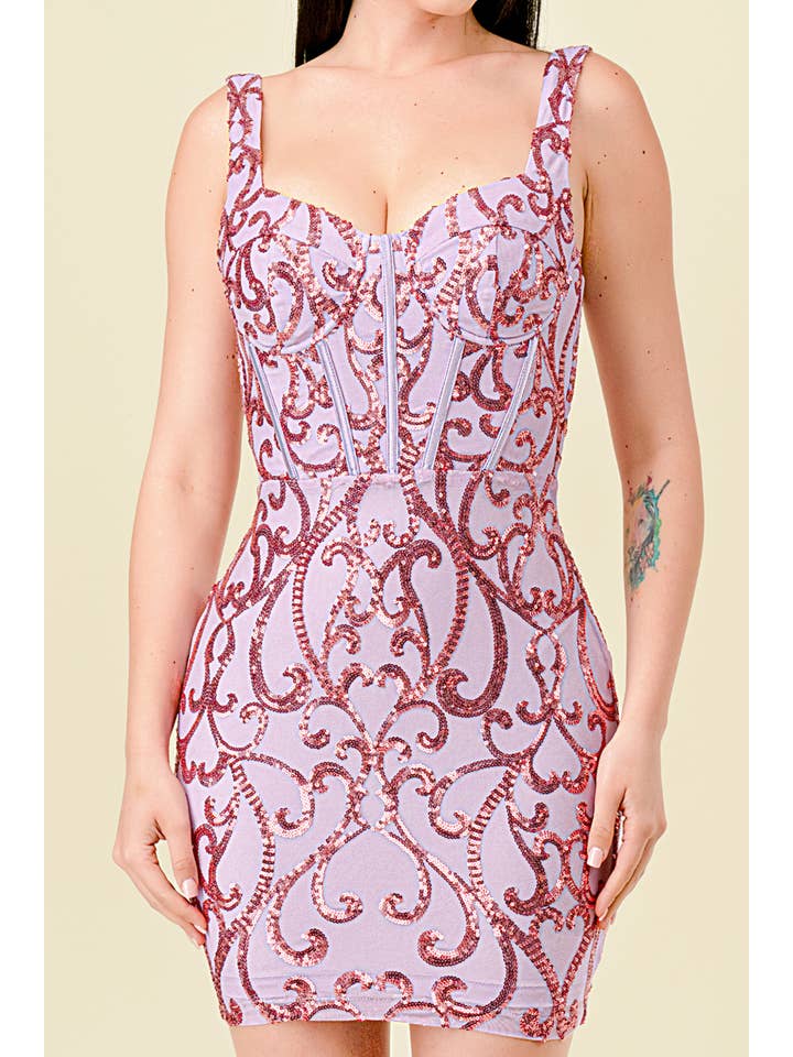 Lovesome - Vente Robe – femme - CD55122 : MINI-ROBE STYLE CORSET ORNÉE DE PAILLETTES7