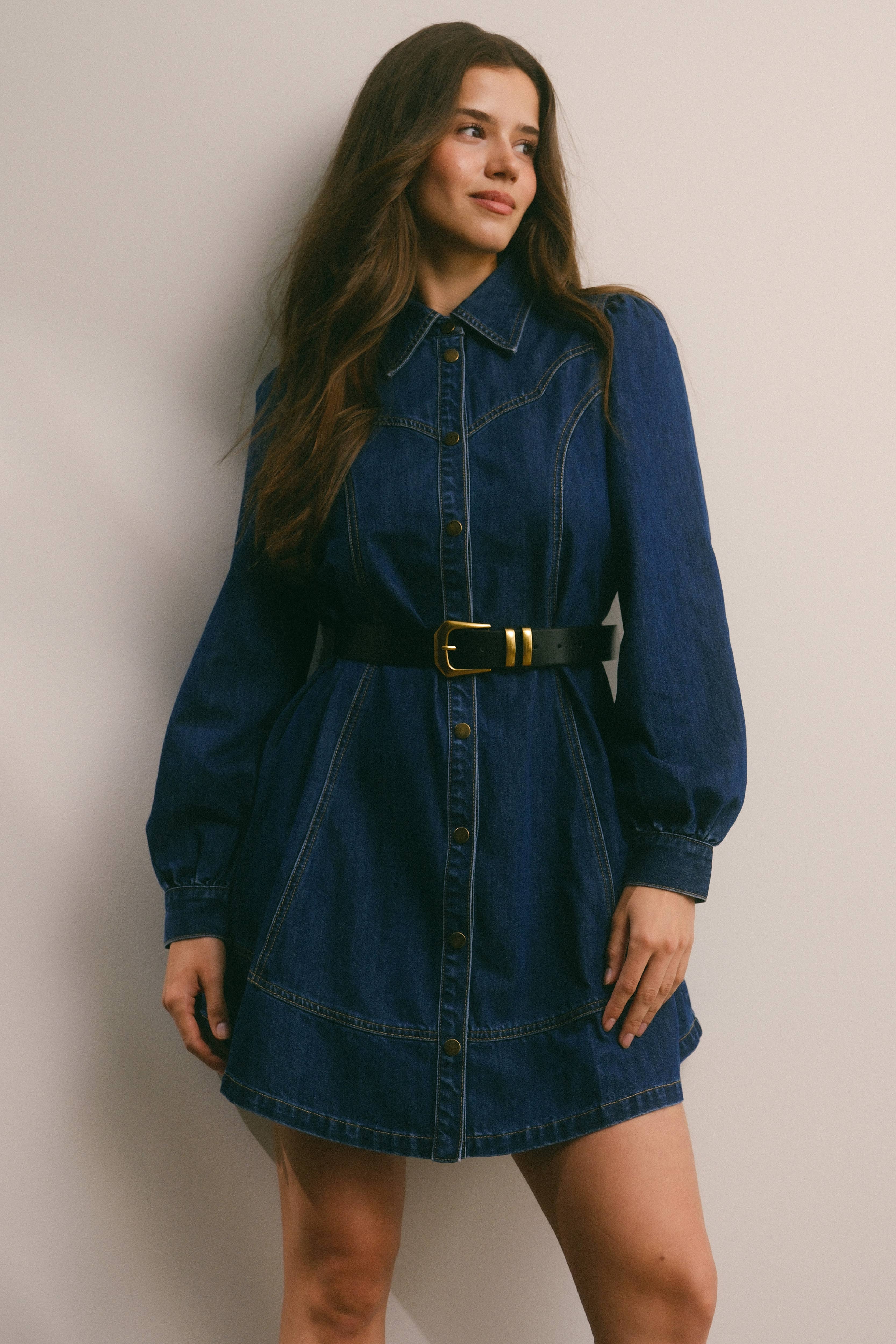 Forte - Wholesale Dress - Women's - Western Seam Denim Mini Dress FD00011