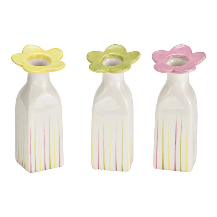 Vase Flower made of ceramic, set of 3, Yellow/Green/Pink (W/H/D) 8x18x8cm for wholesale by Wurm