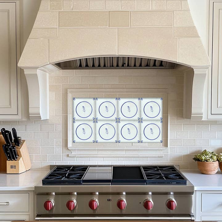 Mi Alma LLC - Wholesale Wall Tile - Dutch Style Delft Flower Tiles – 24 Adhesive Stickers for Fireplace, Laundry, Stairs, or Kitchen Backsplash Model - D542