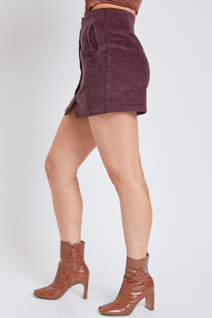 Prune Corduroy Button Front Skirt-K10718W for wholesale on Faire2