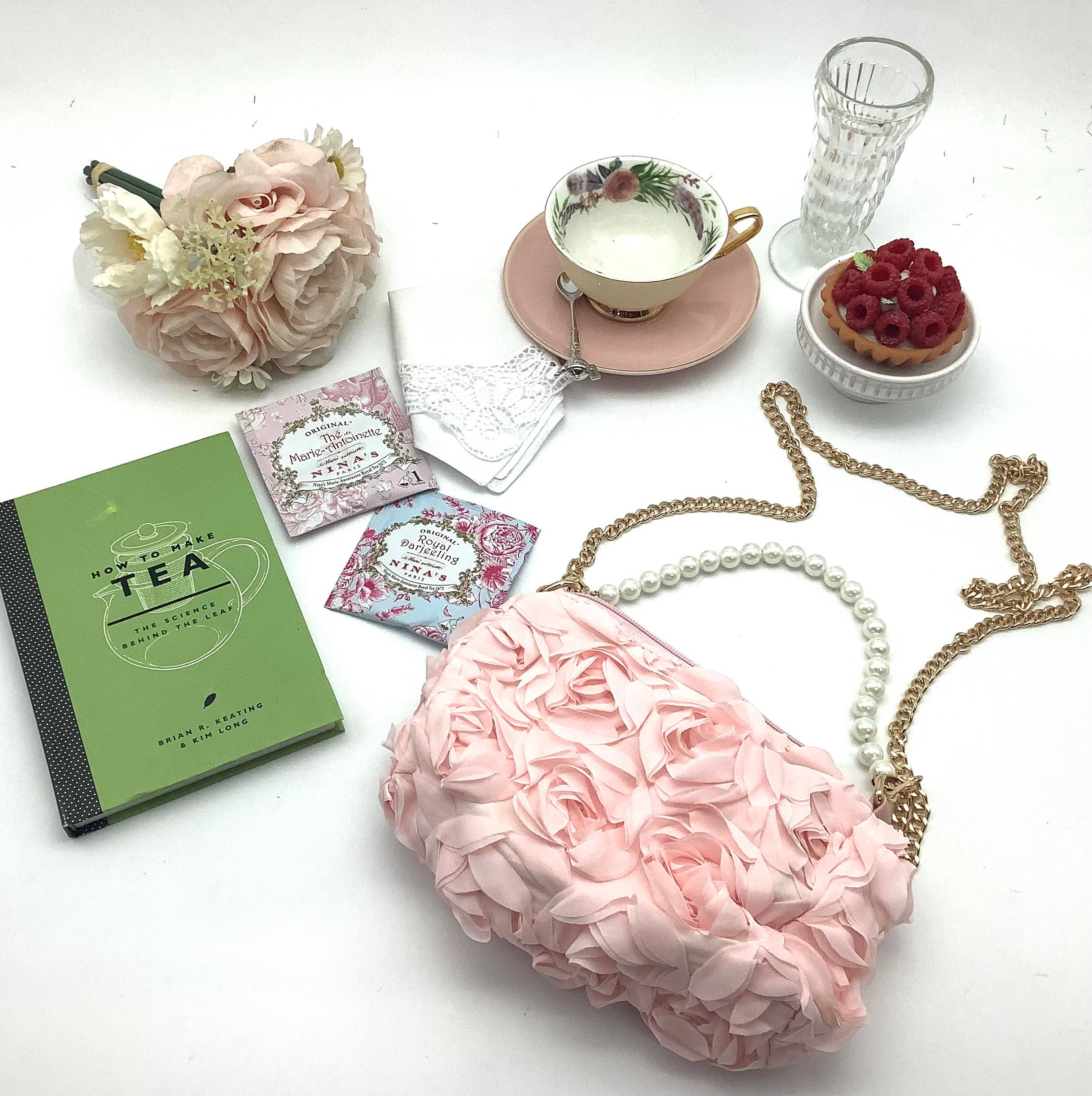 All Little Cute Things - Vente Pochette – femme - Sac à main Tea Party avec roses roses et perles, bandoulière1