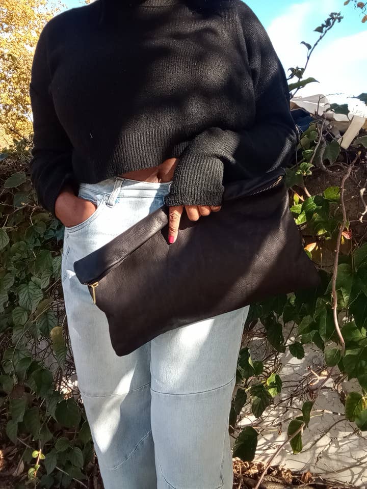 Oversized Black Leather Clutch for wholesale by NKHenry