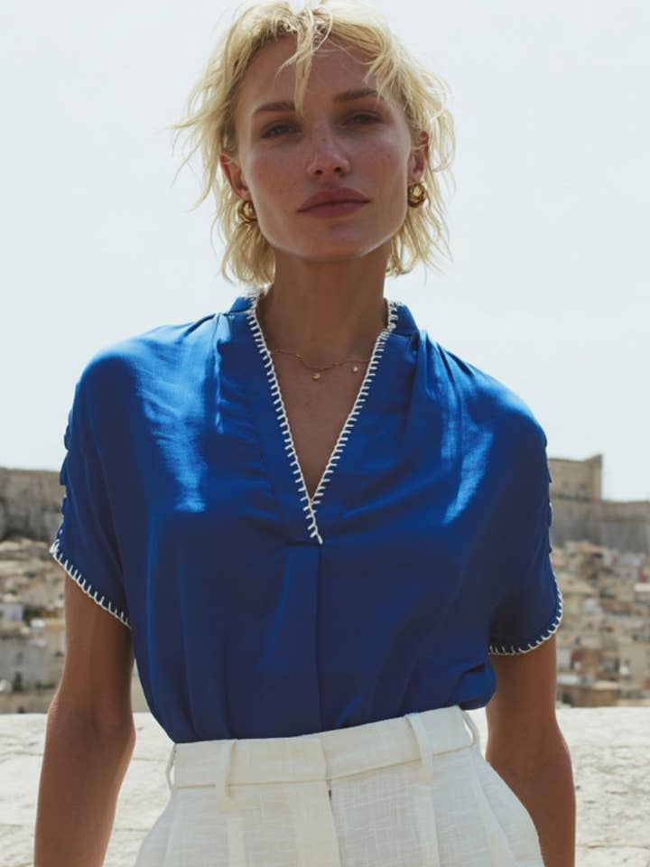 Naked Zebra - Wholesale Blouse - Women's - Whipstitch Drop Shoulder Regular Blouse1