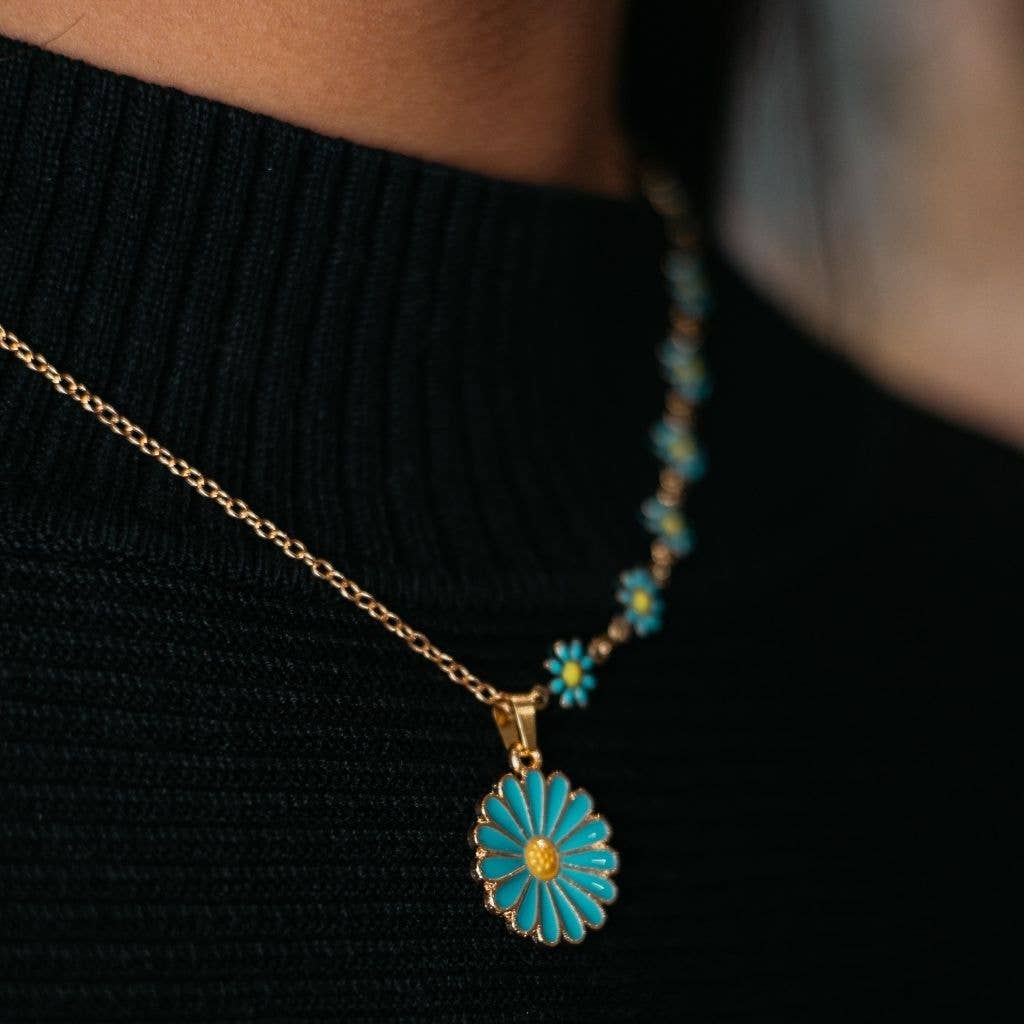 The Colourful Aura - Wholesale Pendant/Charm Necklace - Half Turquoise Floral Indie Boho Daisy Charms Choker Summer Necklace7