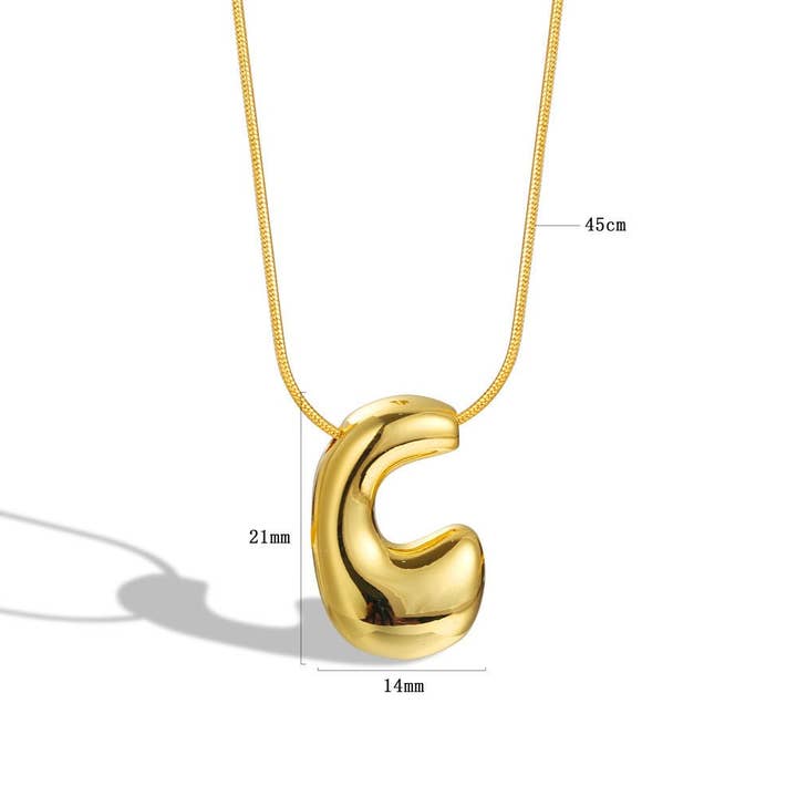 The Classy Cloth WS - Wholesale Pendant/Charm Necklace - Bubble Letter Initial Necklace - Gold RTS2