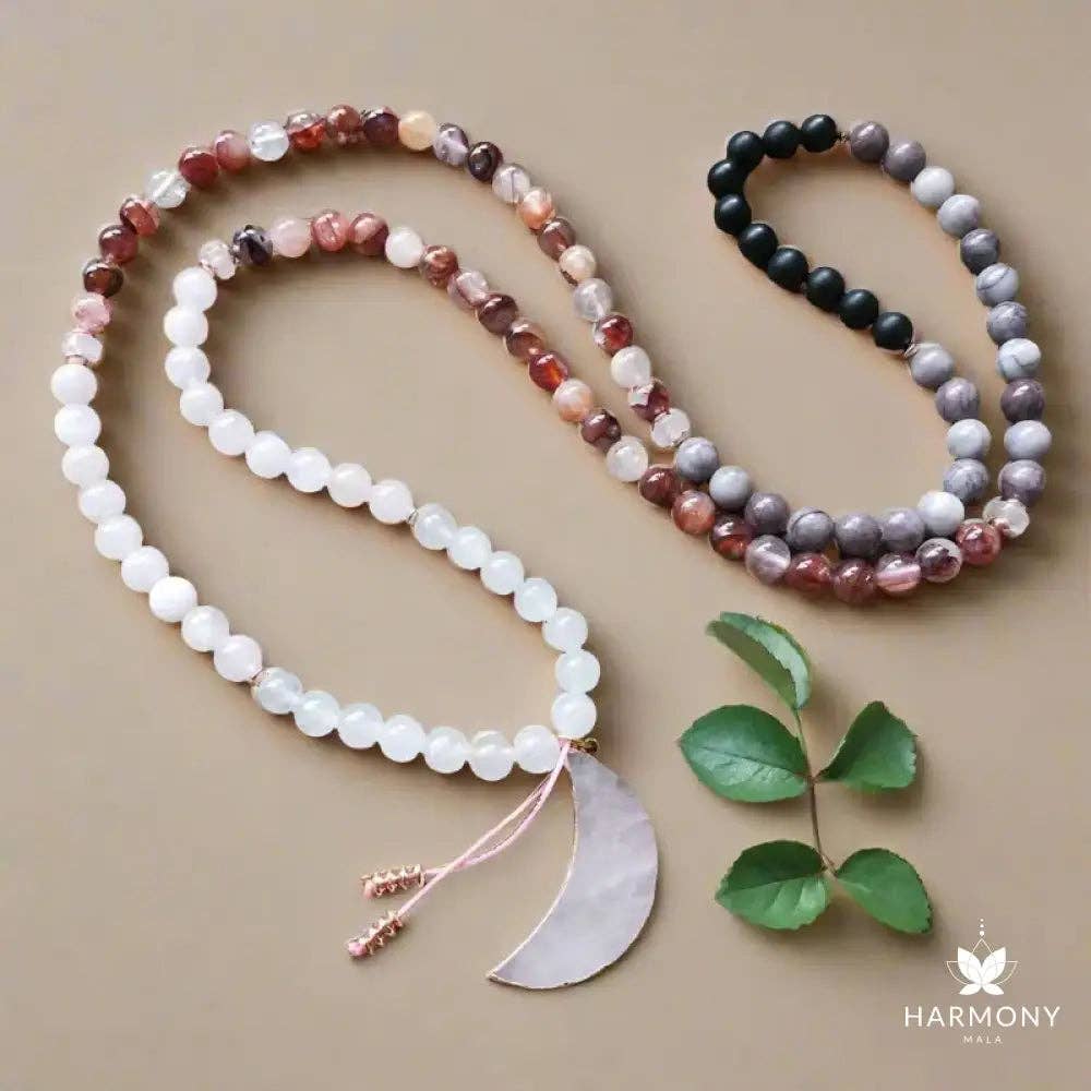 Harmony Mala - Wholesale Prayer Beads Necklace - Rose Quartz, Black Onyx, Fire Quartz Mala Bead Necklace 3