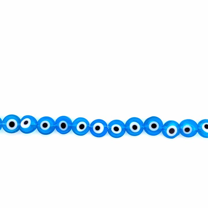 The Bead Bazaar - Wholesale Beads - Evil Eye Flat Beads, Light Blue Evil Eye Beads, Light Blue Lucky Eye Beads, Lampwork Glass, Evil Eye Jewelry, Lampwork Beads, Light Blue5